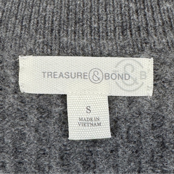Treasure & Bond Gray Cable Knit Polo Sweater Merino Wool S - Picture 3 of 6